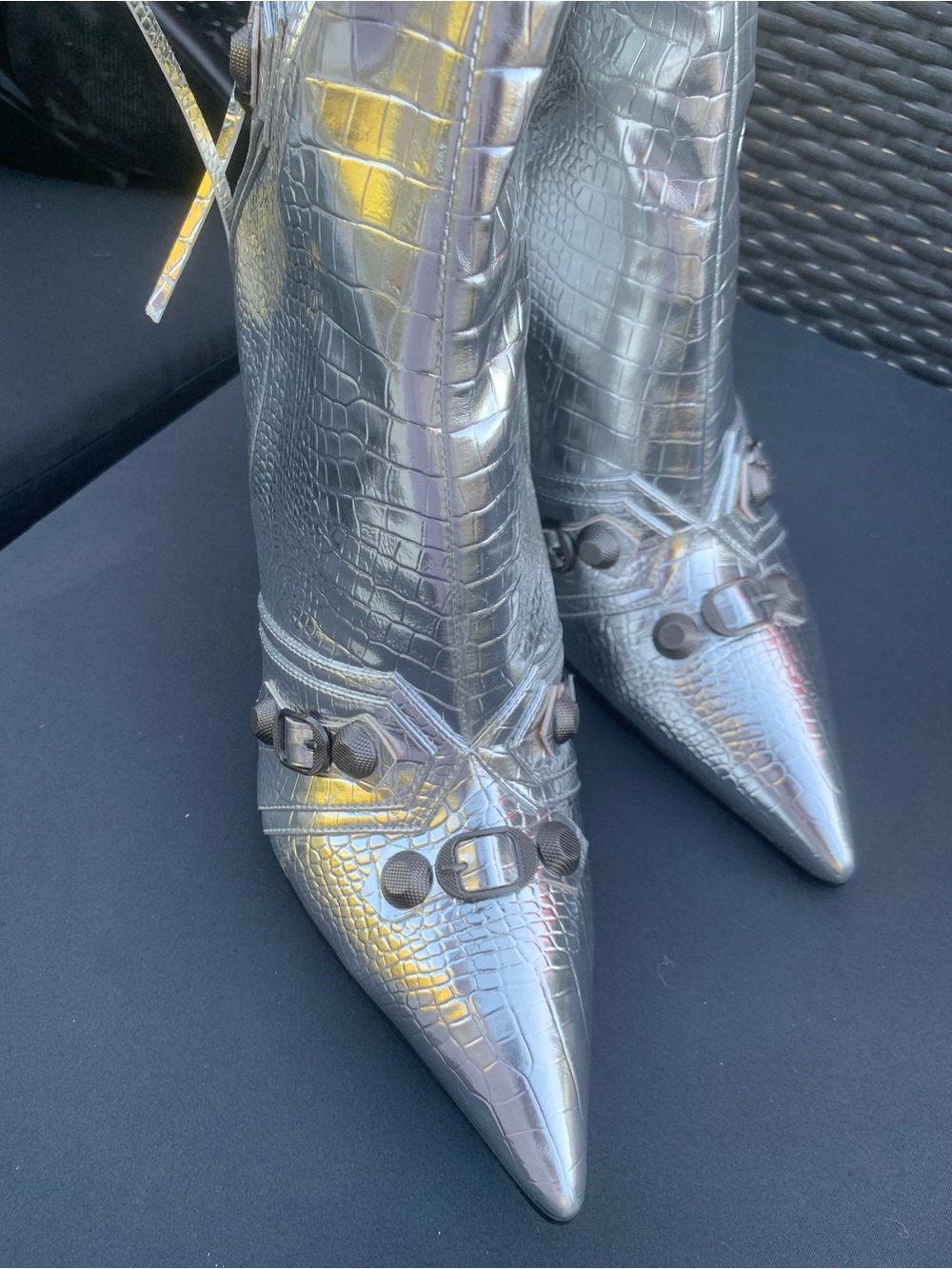 NWOT Silver Metallic Pointed-Toe Stiletto Boots